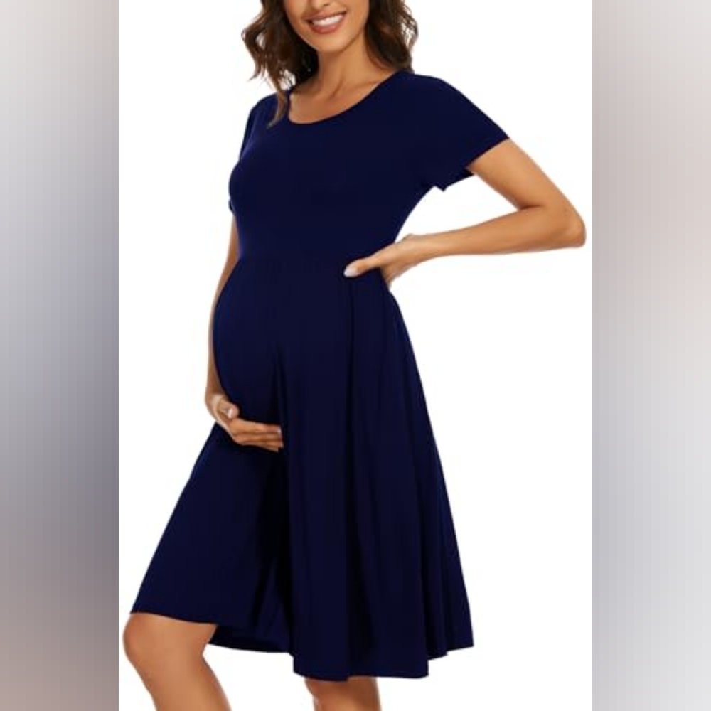 Women's Short Sleeve Maternity Dress with pockets